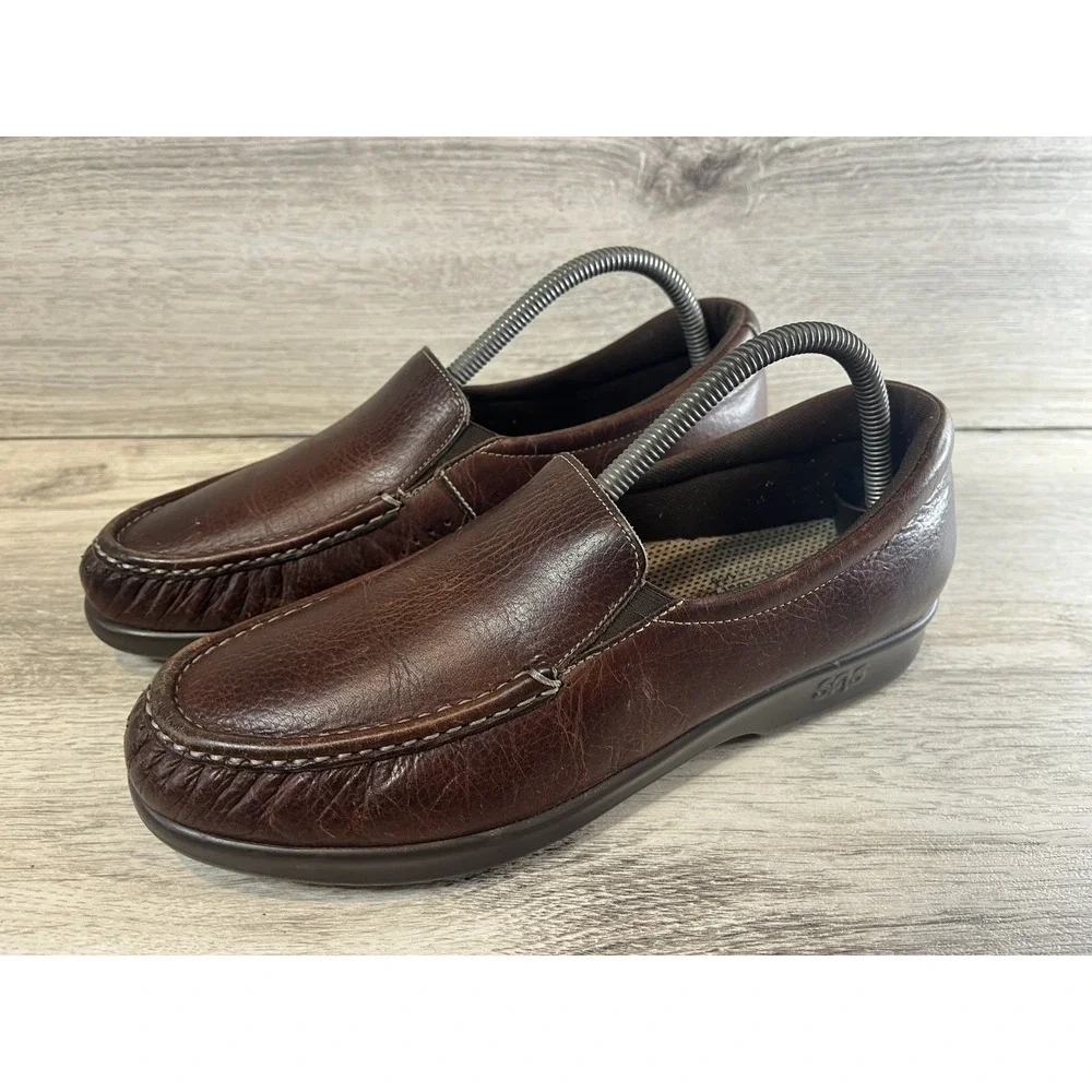 SAS Twin Slip On Loafer Womens 8.5 M Shoes‎ USA Made Brown Leather
